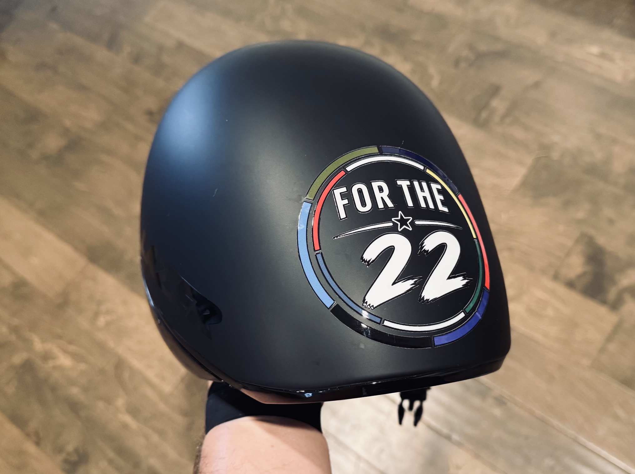 For The 22 decal on the rear of the Lazer Victor KinetiCore helmet